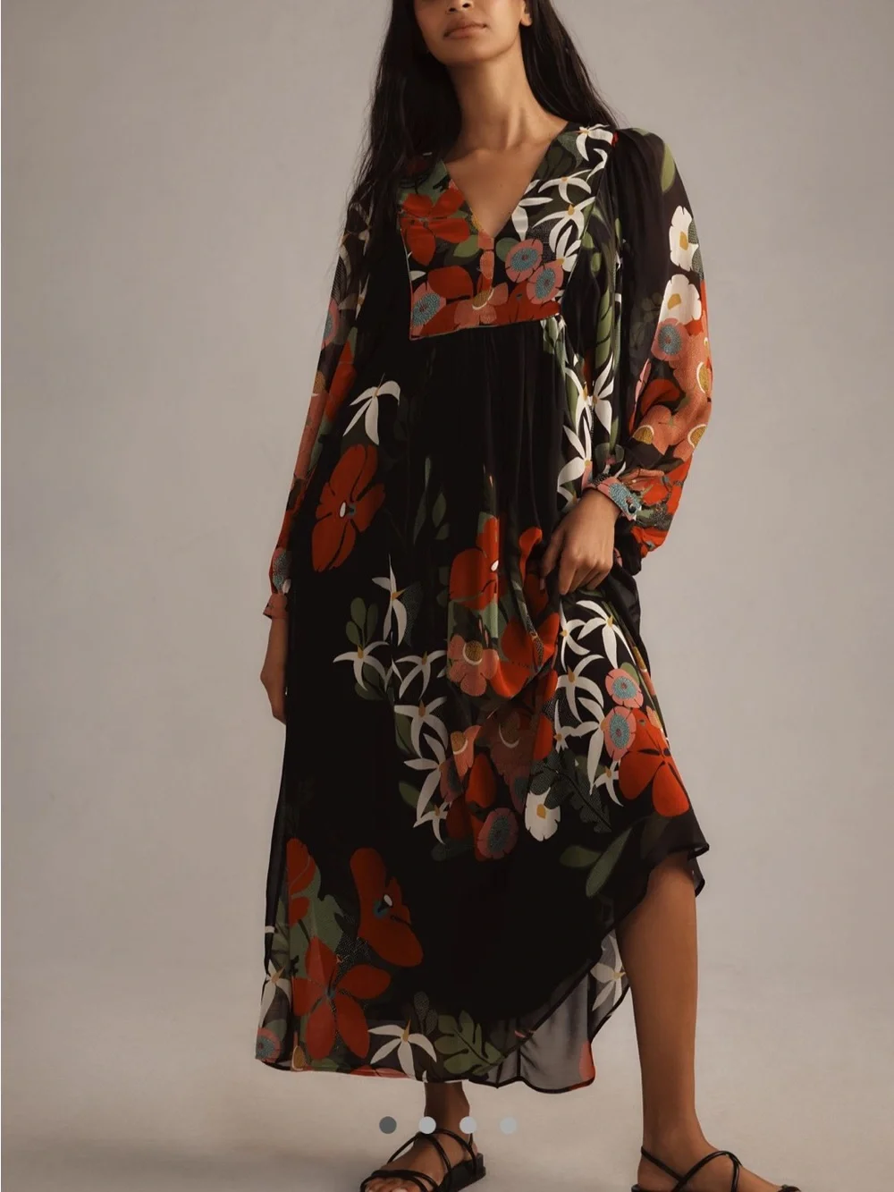 Farm Rio Floral V-Neck Long Sleeve Midi Dress - Picture 4 of 5